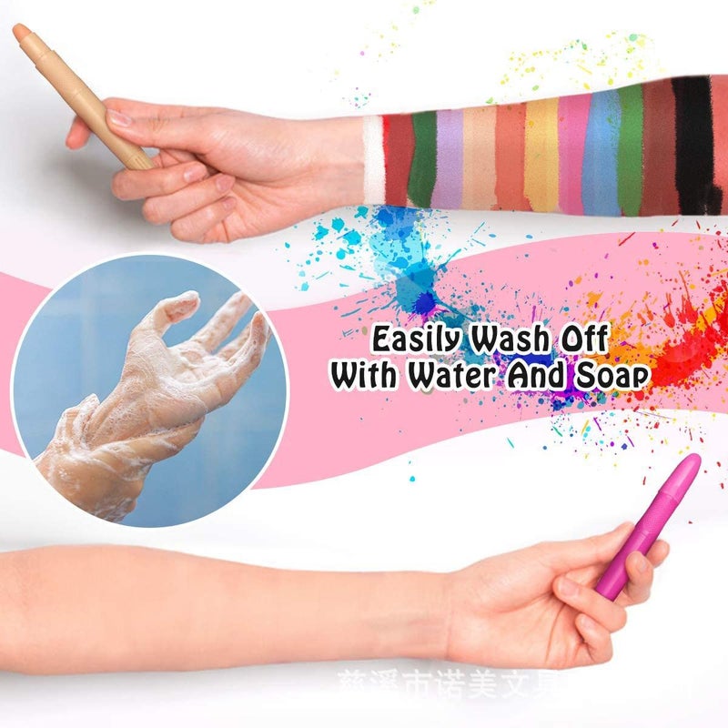 Milcraft Face Paint Crayons - 12 Vibrant Colors Twistable & Washable Face Paint Sticks - Face Painting Kit for Party, Halloween, Belly Painting Kit Pregnancy, Makeup Body Paints for Adults - Image 4